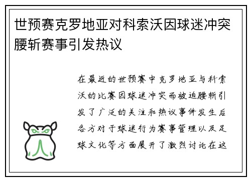 世预赛克罗地亚对科索沃因球迷冲突腰斩赛事引发热议