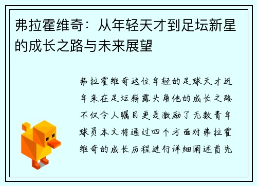 弗拉霍维奇：从年轻天才到足坛新星的成长之路与未来展望